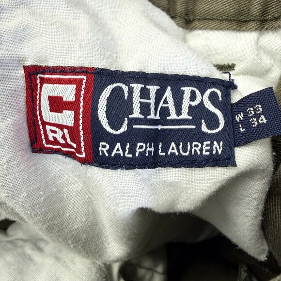 CHAPS RALPH LAUREN Pleated Front Olive Green Chino Pants 100% Cotton Men's 33x34 - Picture 5 of 12